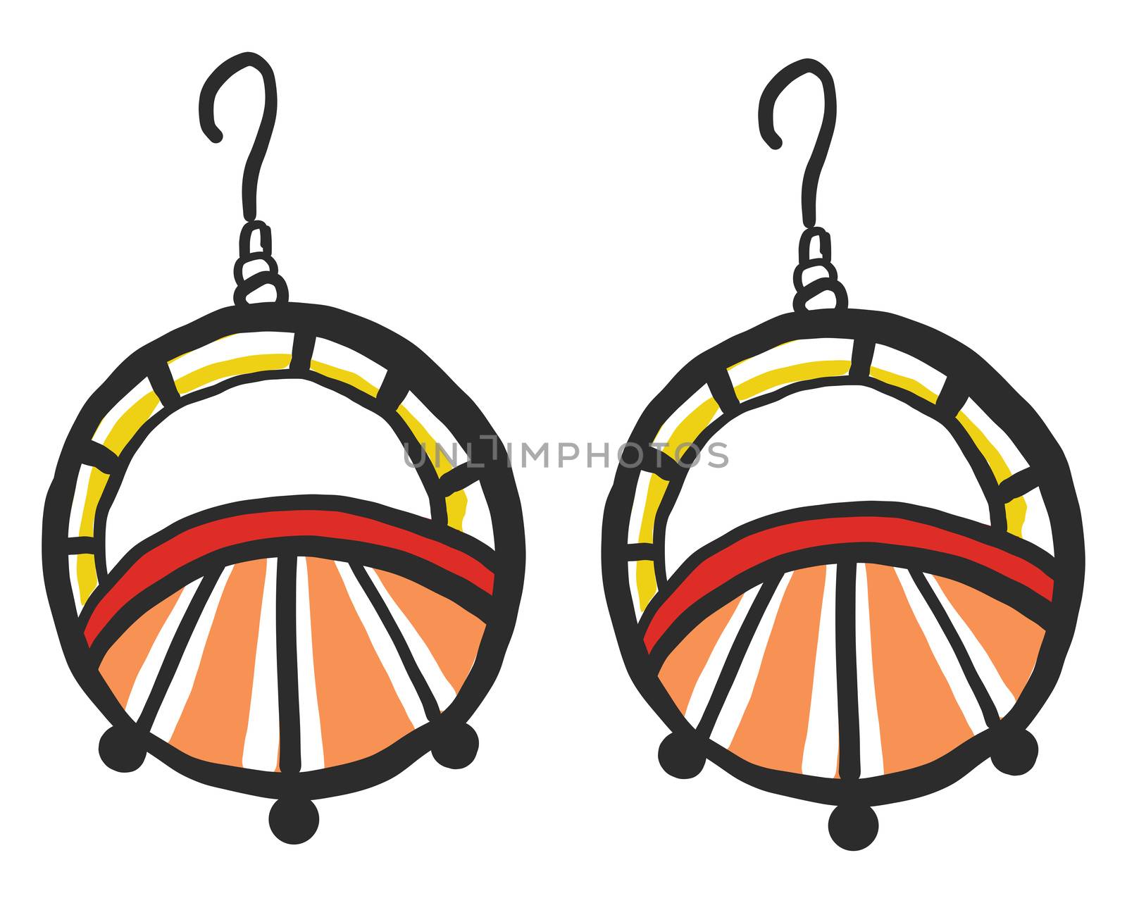 Round earrings , illustration, vector on white background