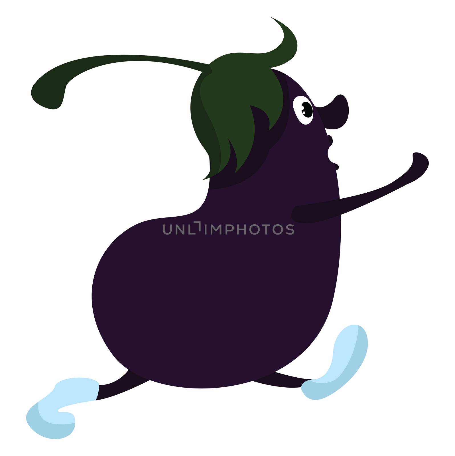Running eggplant , illustration, vector on white background by Morphart