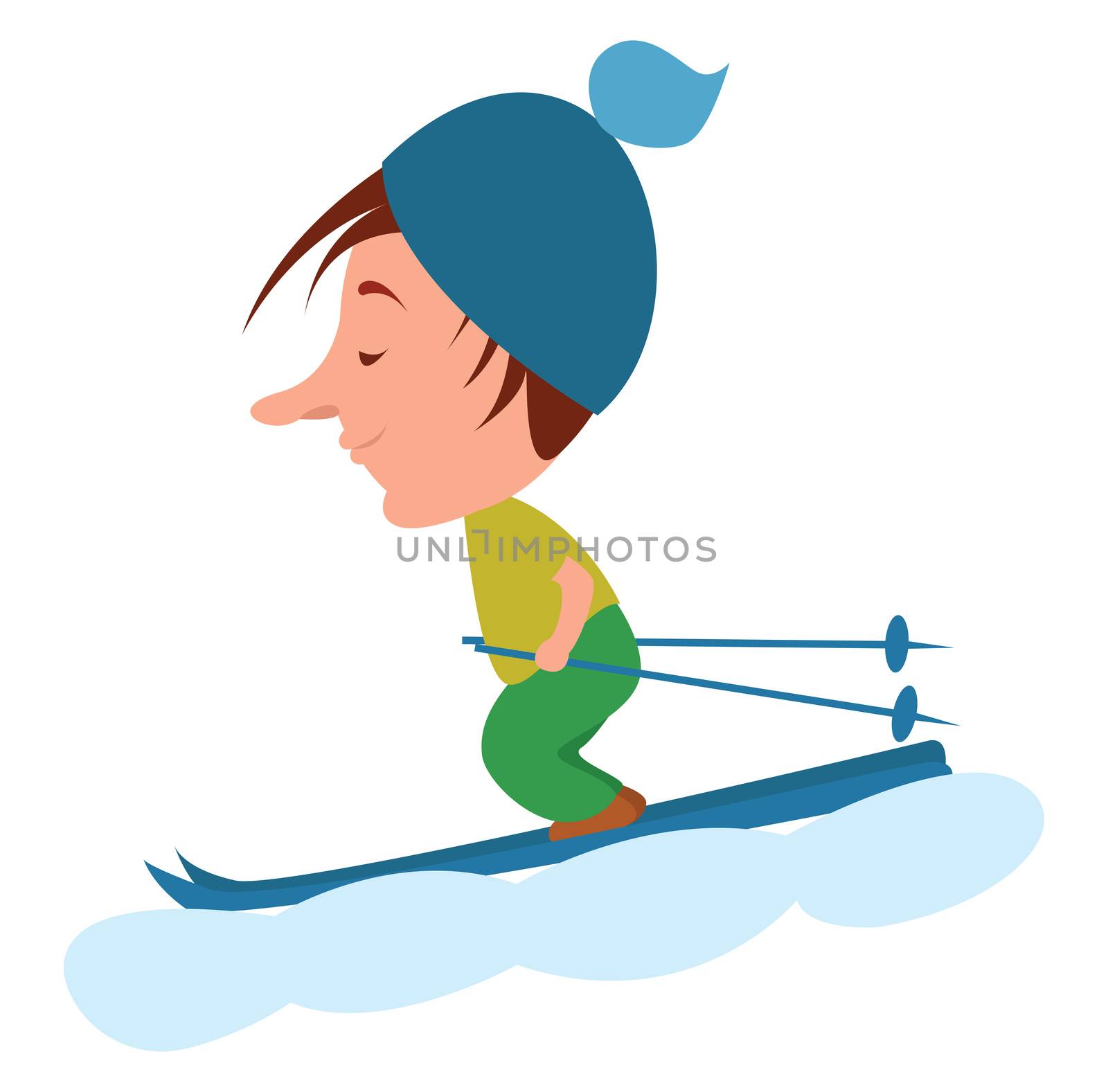 Man skiing on snow , illustration, vector on white background by Morphart