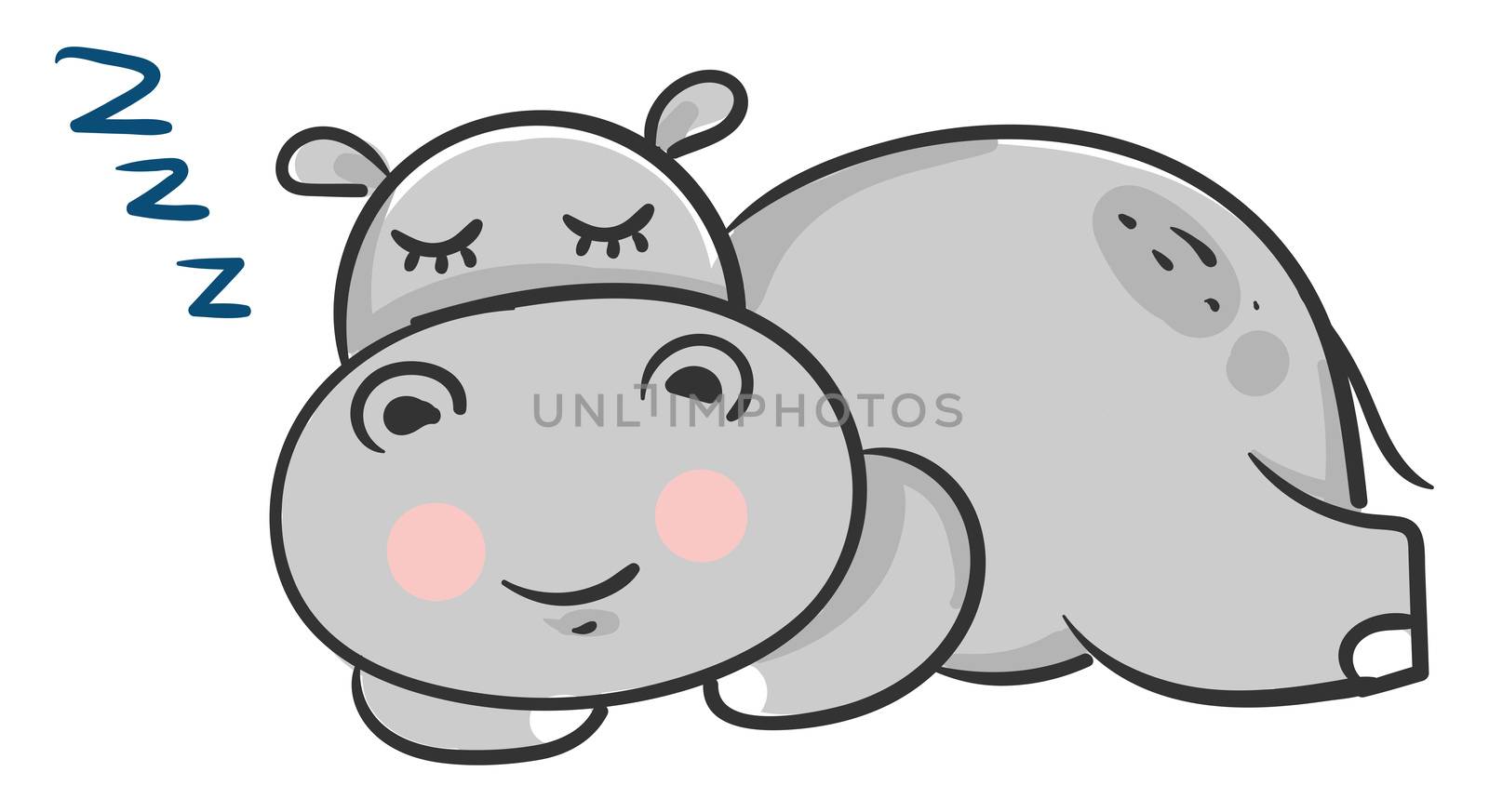 Sleeping hippo , illustration, vector on white background