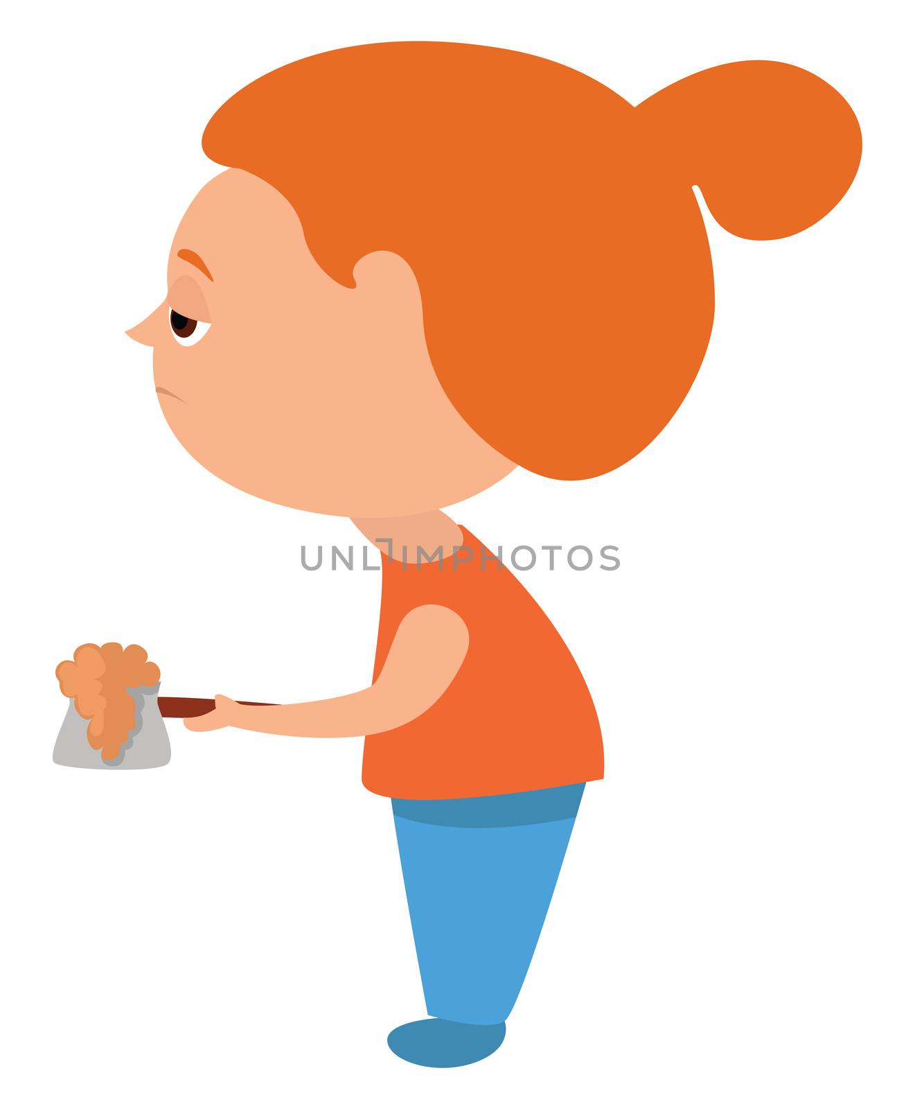 Sleepy girl with coffee , illustration, vector on white background