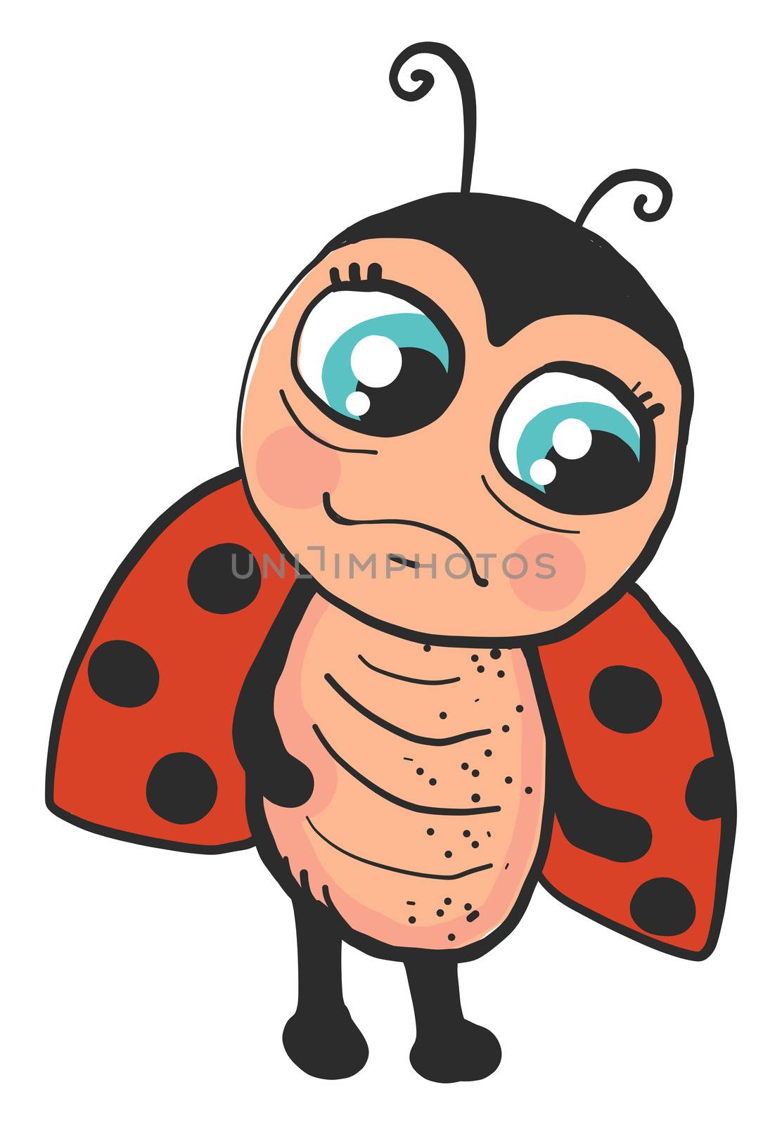 Scared ladybug with wings , illustration, vector on white backgr by Morphart