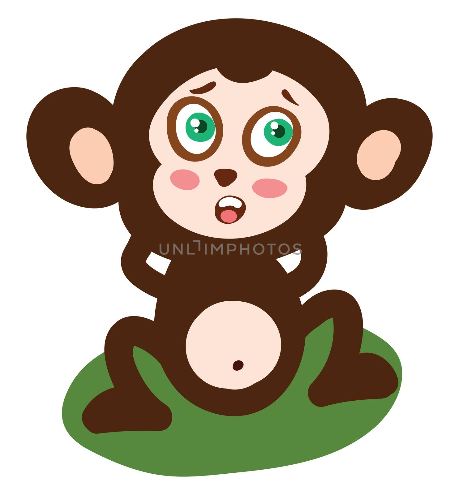 Scared little monkey , illustration, vector on white background by Morphart