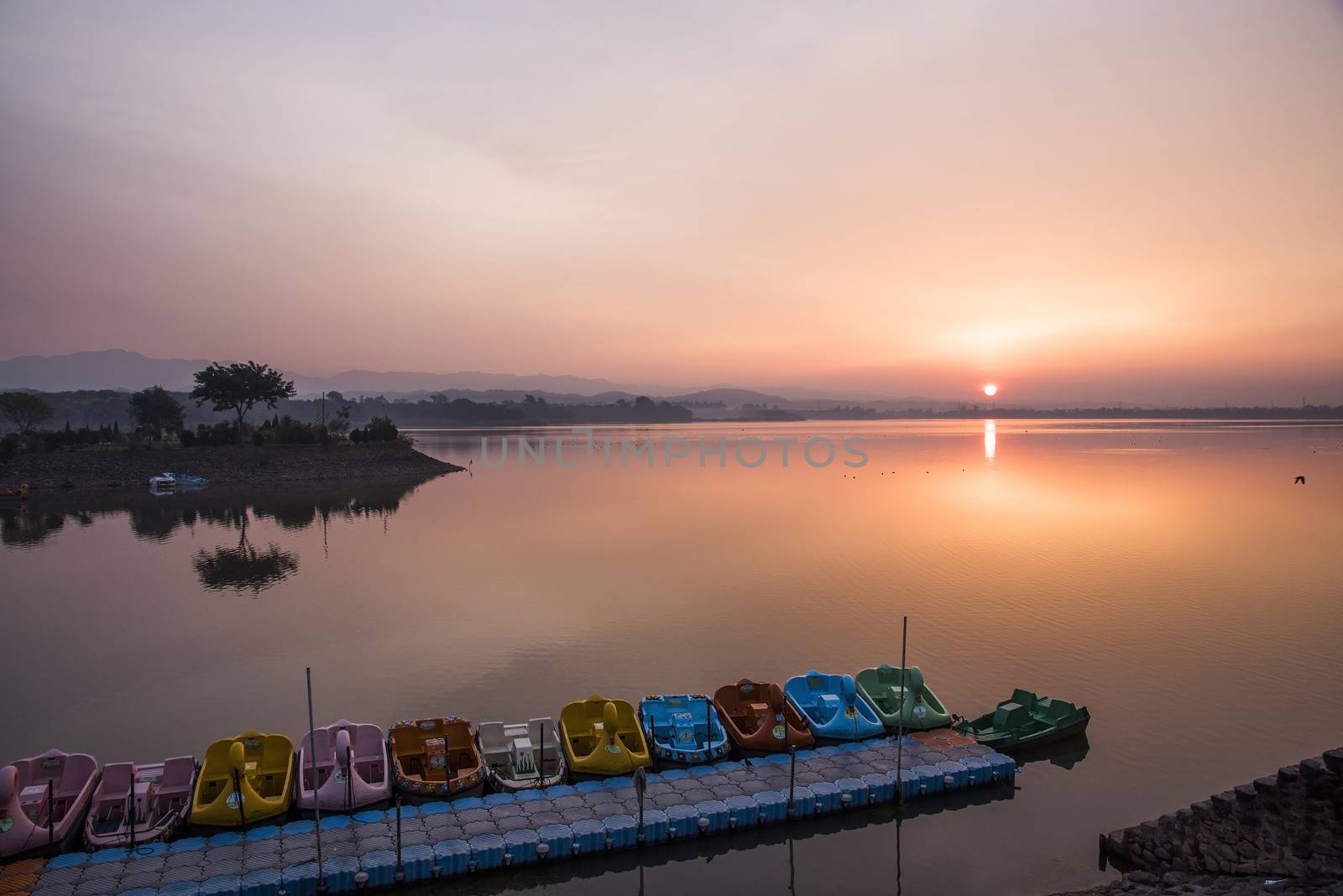 Sukhna Lake, Chandigarh at sunrise.