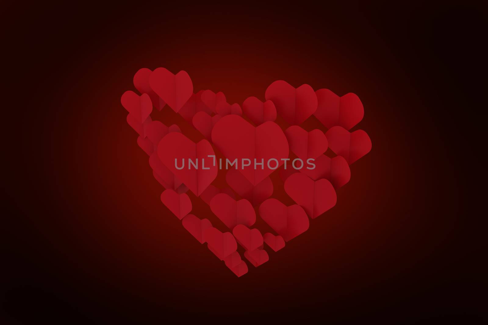 Love hearts against red background with vignette