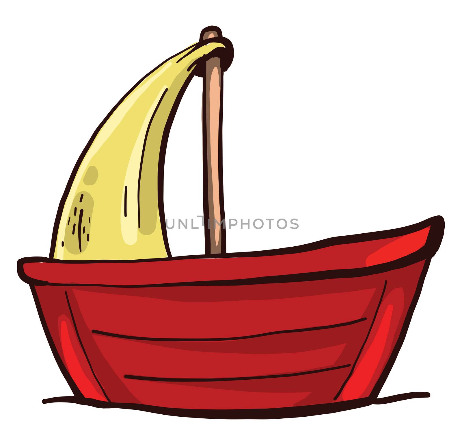 Red small boat , illustration, vector on white background by Morphart