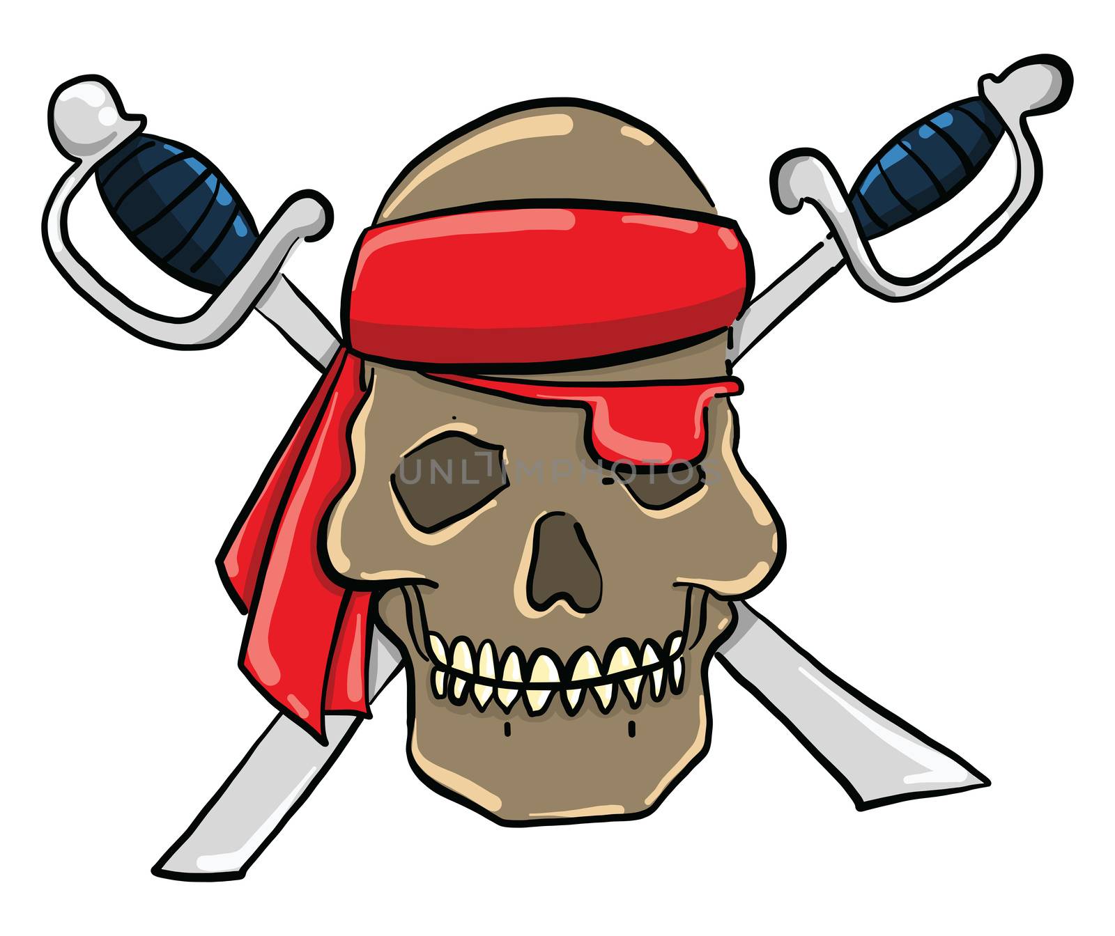 Pirate skull with swords , illustration, vector on white backgro by Morphart