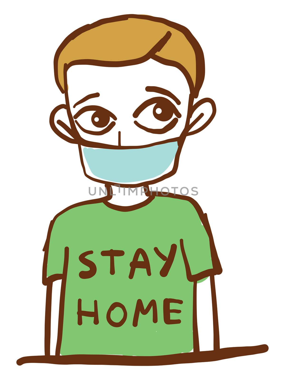 Man with stay home shirt , illustration, vector on white backgro by Morphart