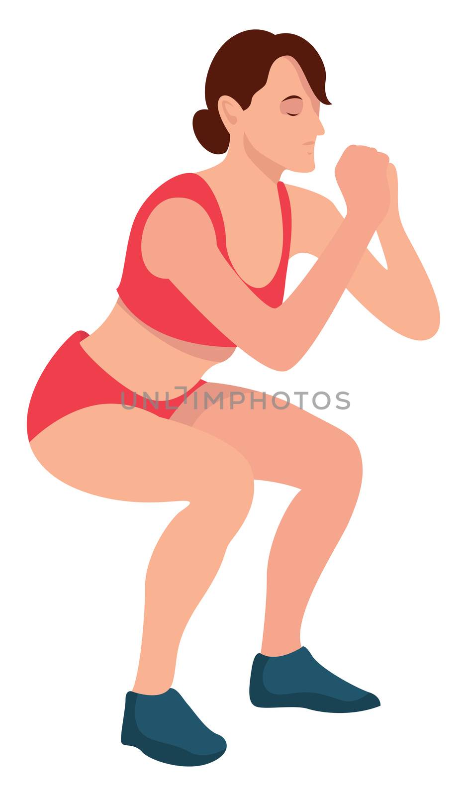 Woman doing squats , illustration, vector on white background by Morphart