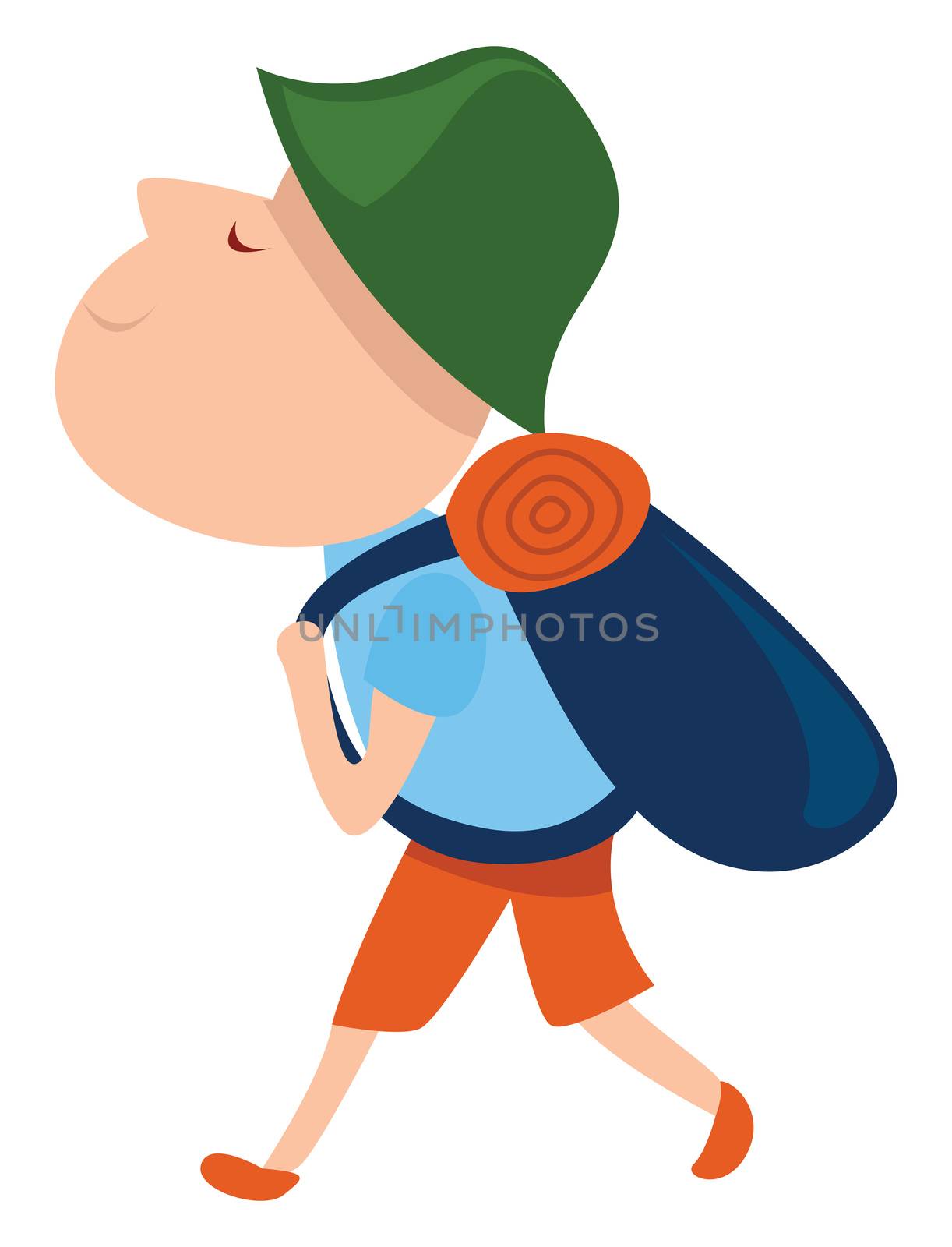 Tourist with green hat , illustration, vector on white backgroun by Morphart