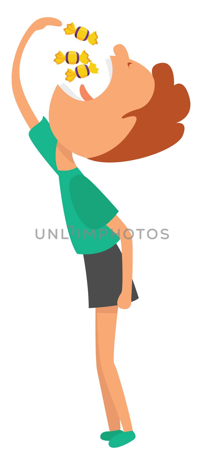 Boy eating sweets , illustration, vector on white background by Morphart