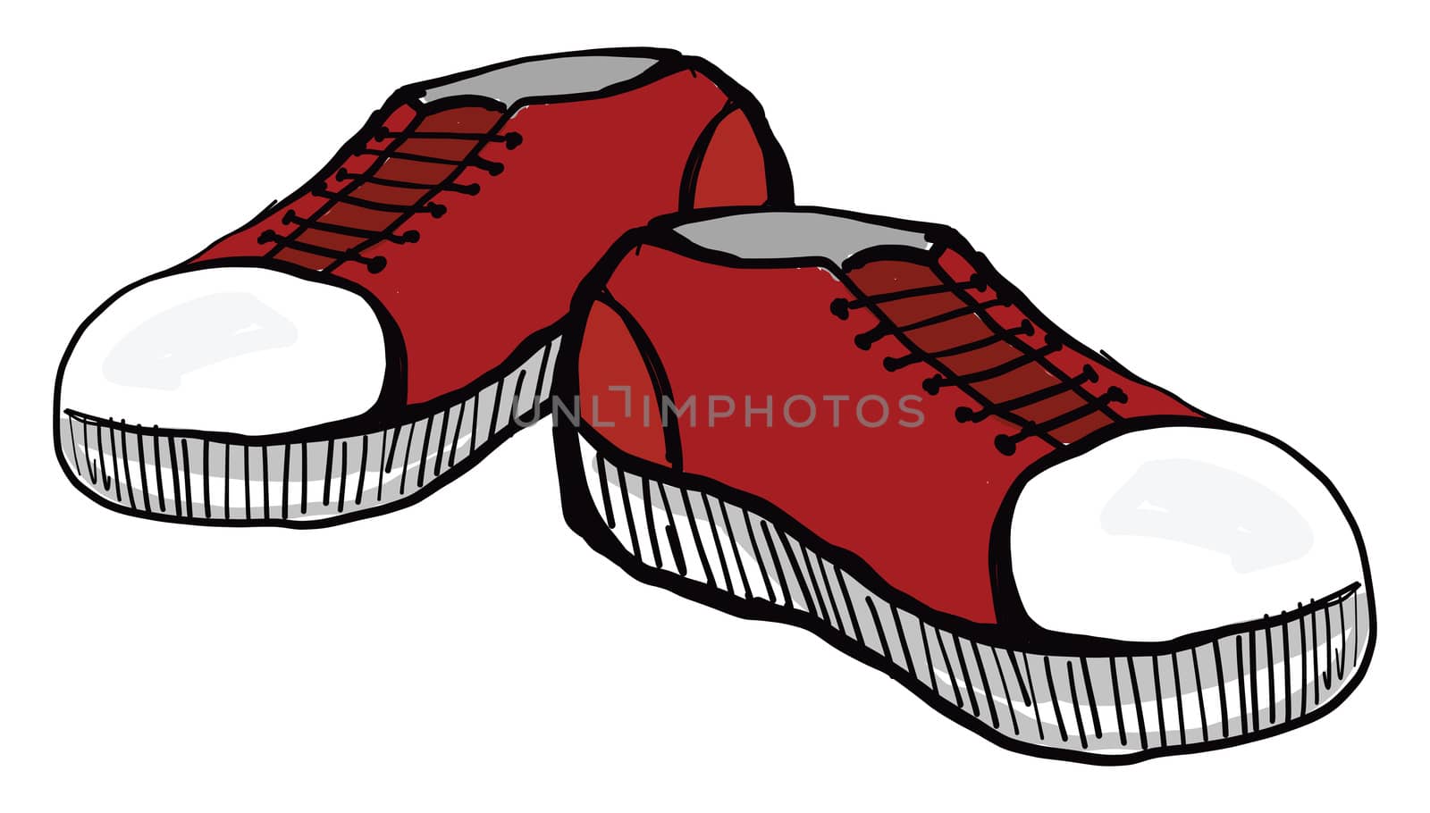 Red sneakers , illustration, vector on white background by Morphart