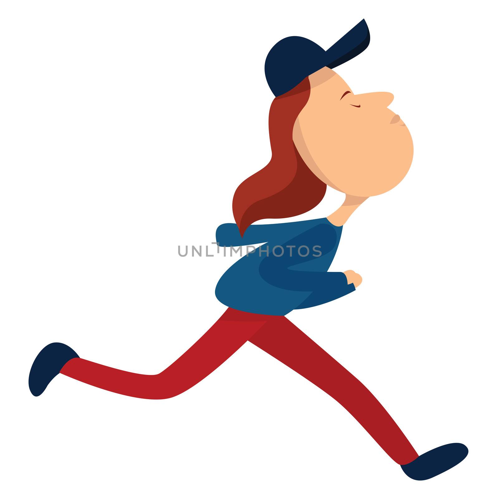 Boy with cap running , illustration, vector on white background