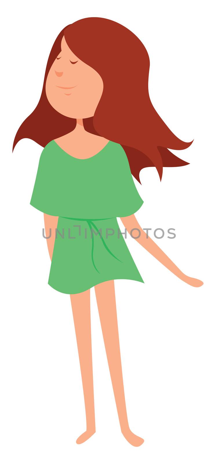 Girl in green summer dress , illustration, vector on white backg by Morphart