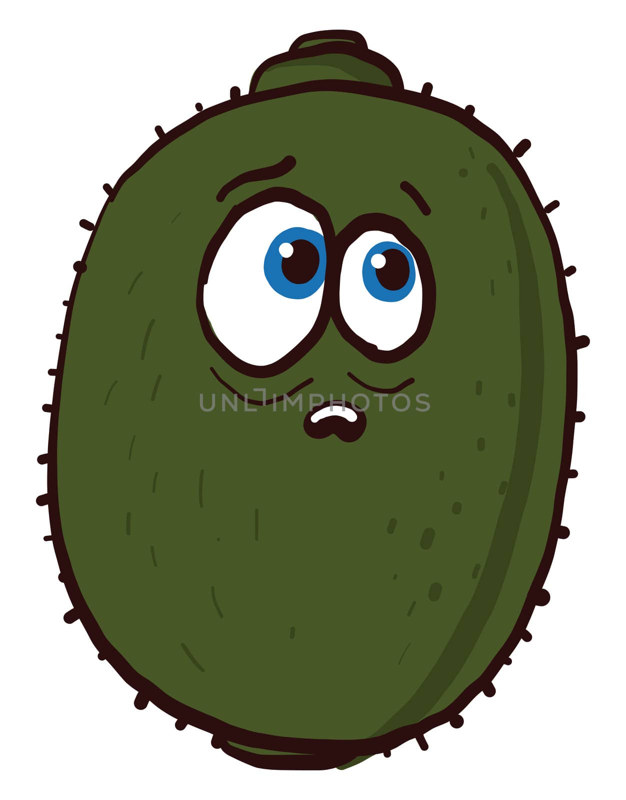 Sad kiwi fruit , illustration, vector on white background