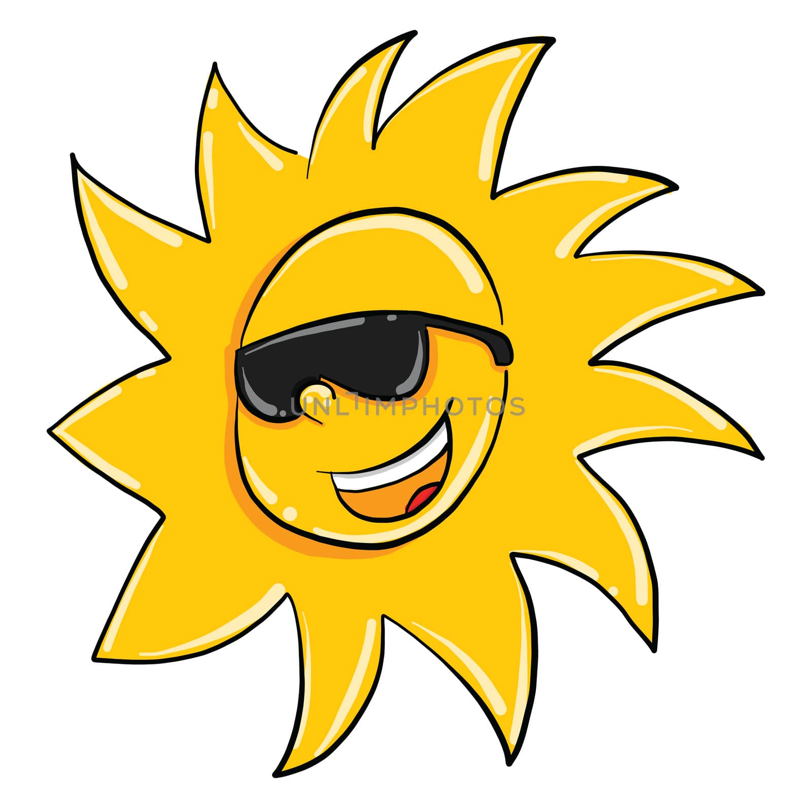 Sun with sunglasses , illustration, vector on white background by Morphart