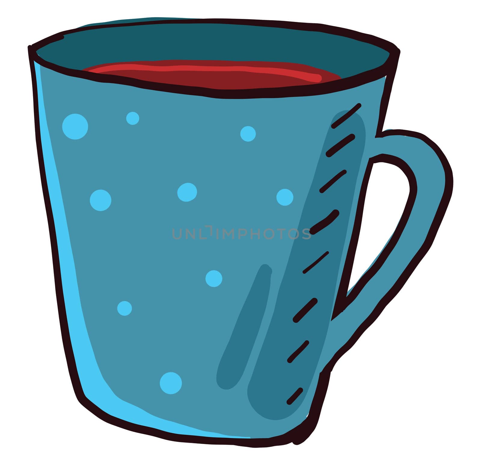 Tea in blue cup , illustration, vector on white background