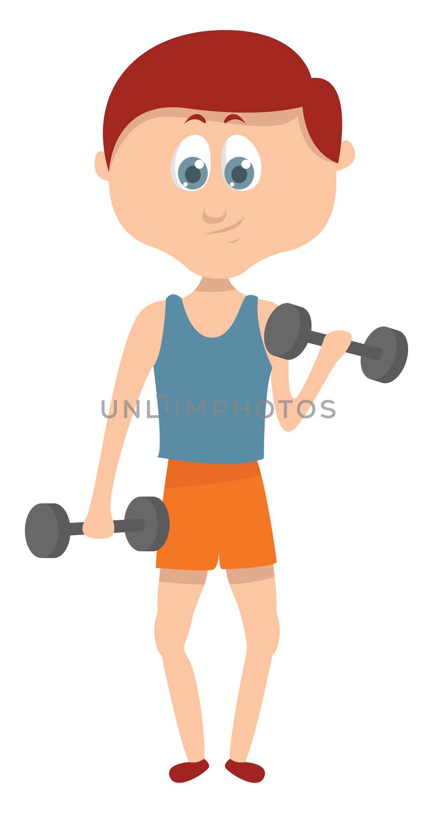 Man lifting weights , illustration, vector on white background by Morphart