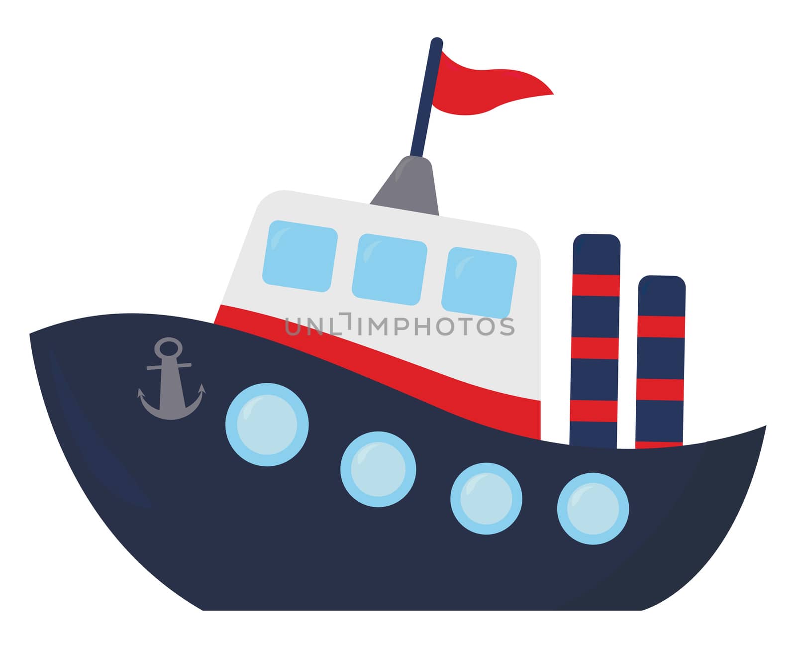 Blue ship , illustration, vector on white background by Morphart