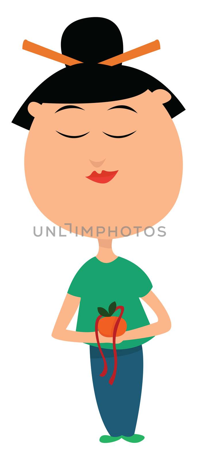 Woman with tangerine , illustration, vector on white background by Morphart