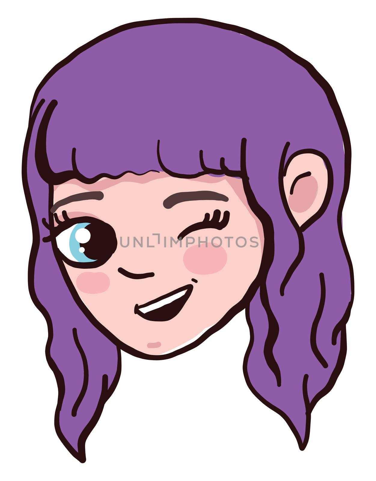 Girl with purple hair , illustration, vector on white background by Morphart