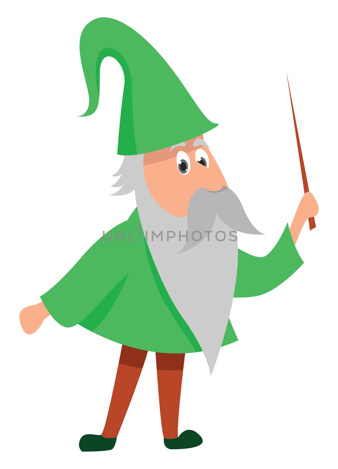Wizard with magic wand , illustration, vector on white backgroun by Morphart
