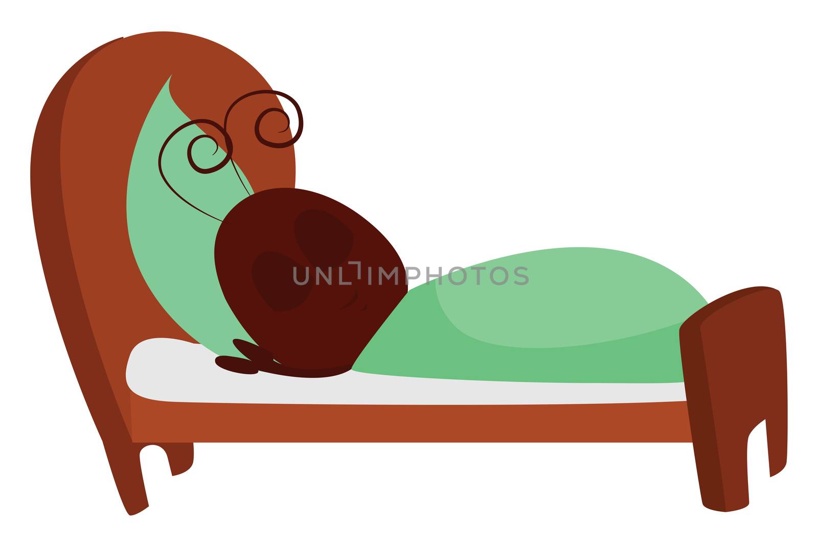 Sleeping ant in bed , illustration, vector on white background