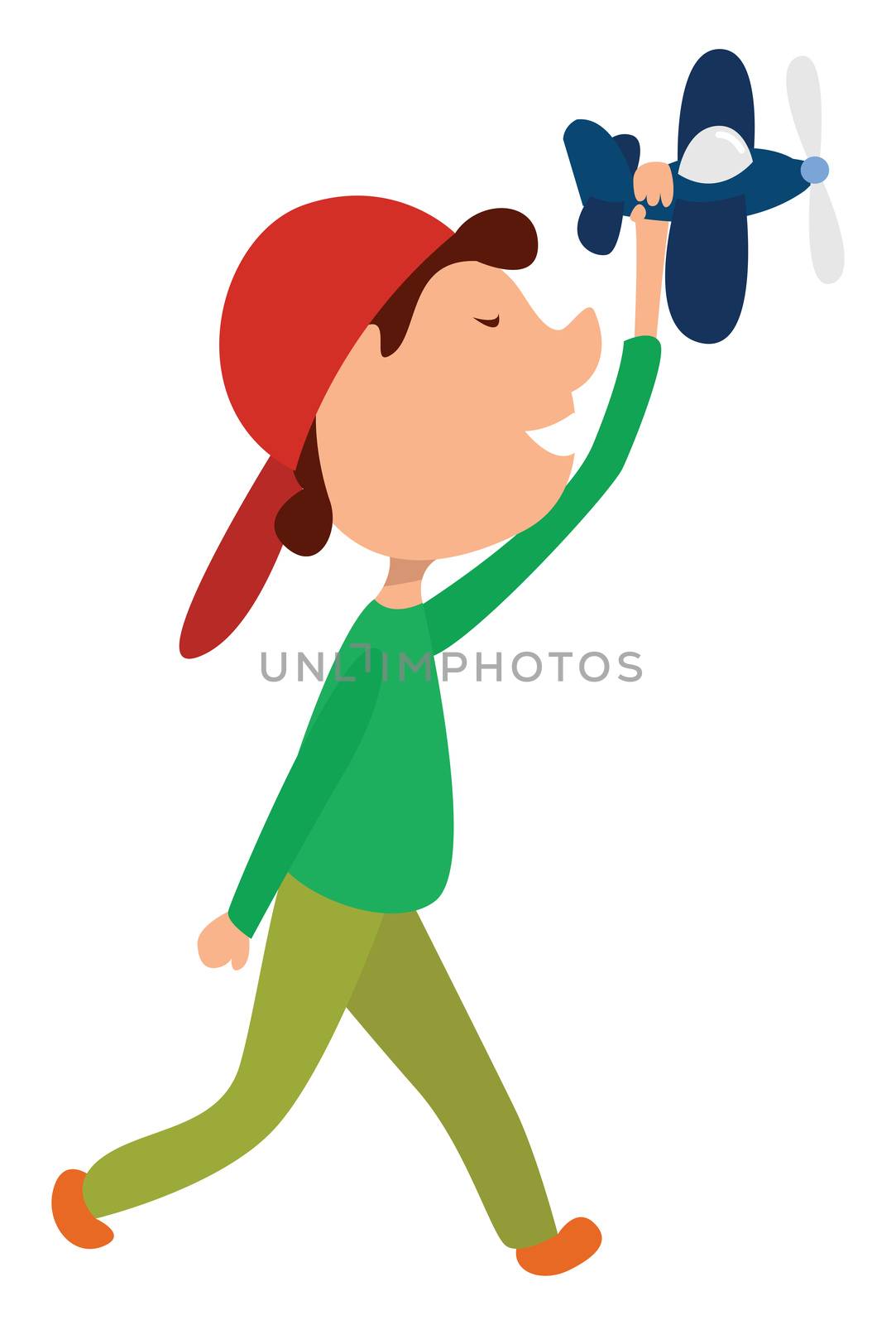 Boy with toy plane , illustration, vector on white background by Morphart