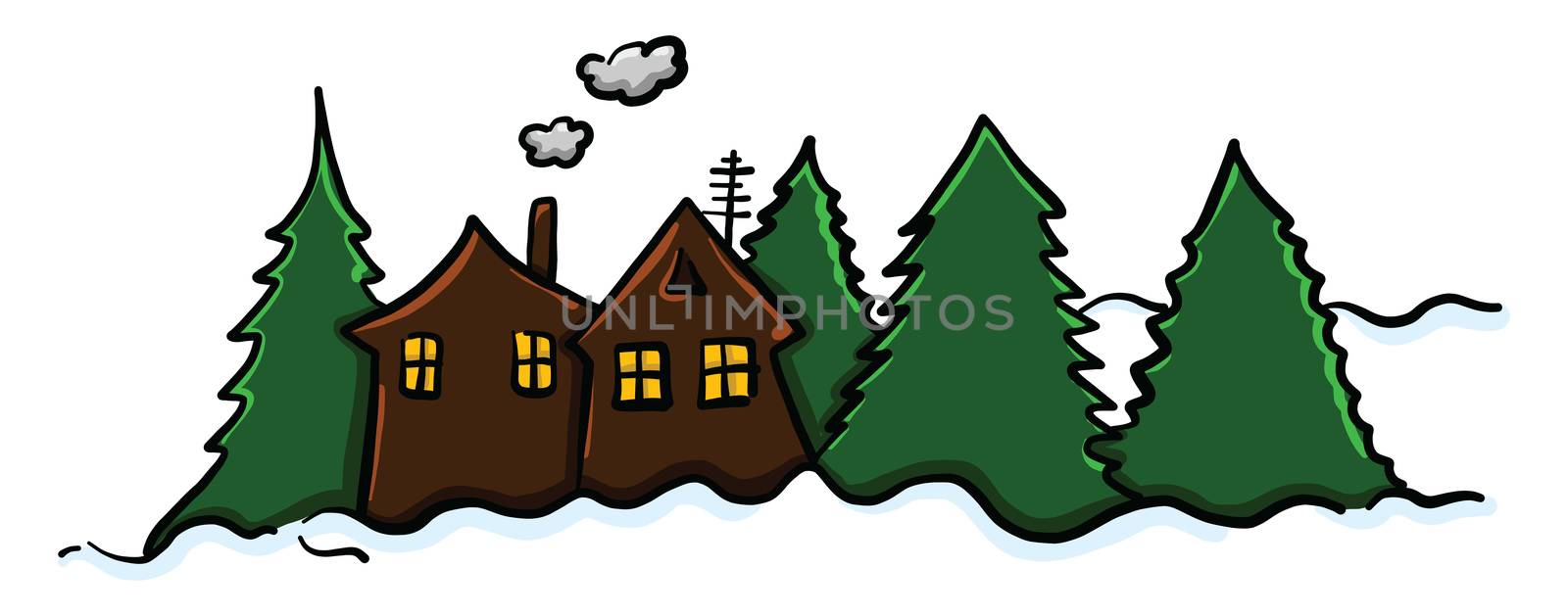 Winter village , illustration, vector on white background by Morphart