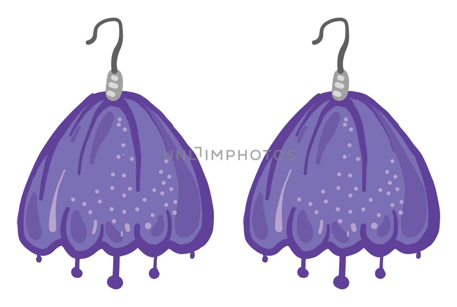 Purple earrings , illustration, vector on white background