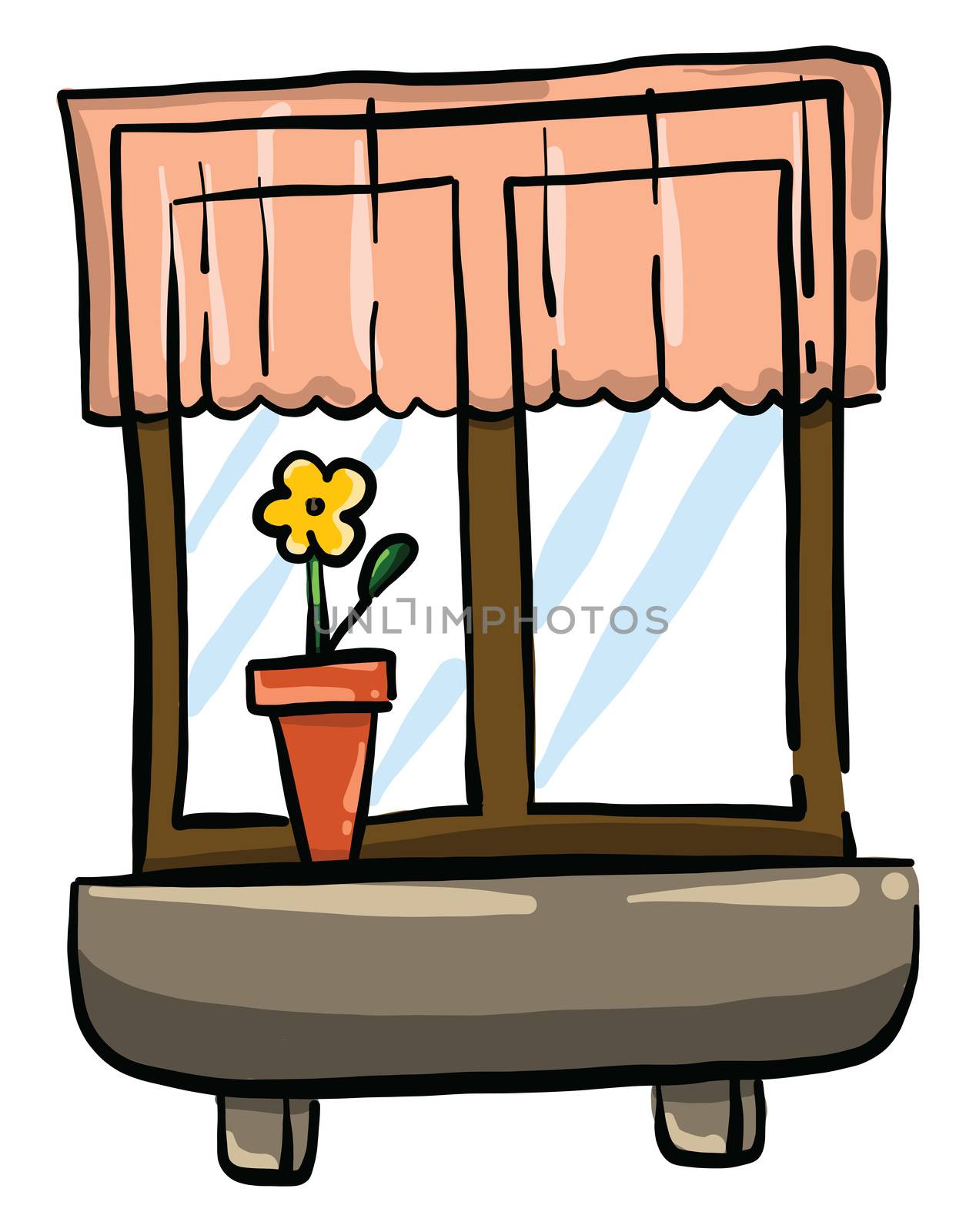 Window with flower in vase , illustration, vector on white backg by Morphart