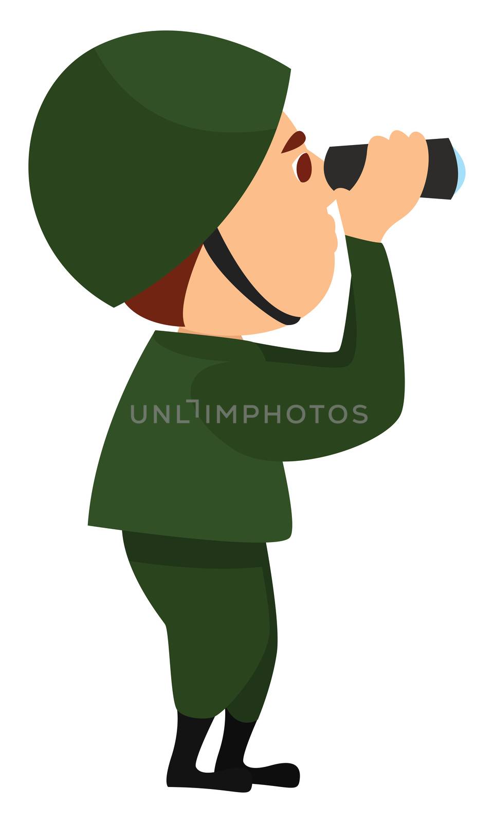 Soldier with binoculars , illustration, vector on white backgrou by Morphart