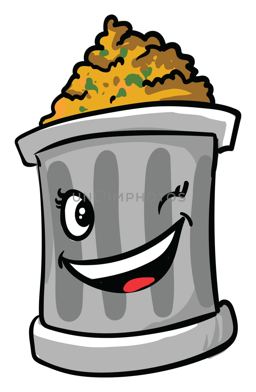 Trash can full of trash , illustration, vector on white background