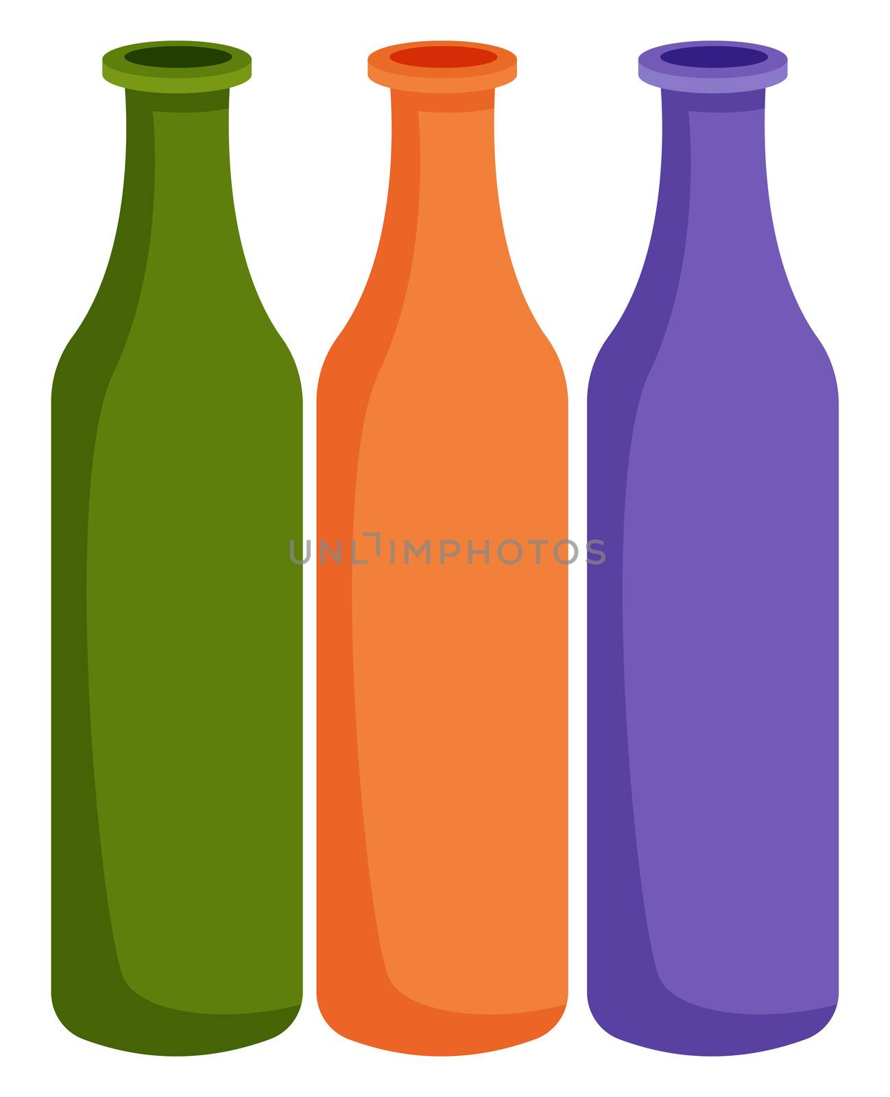 Colorful bottles, illustration, vector on white background by Morphart