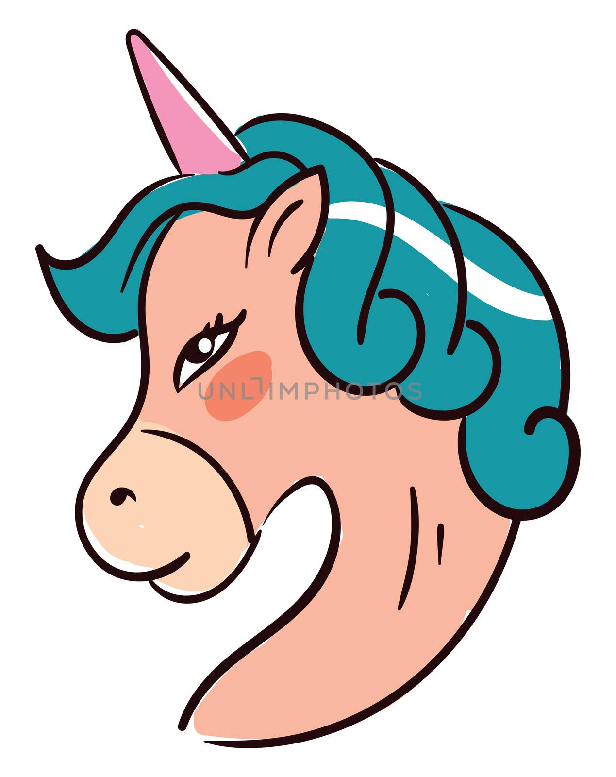 Unicorn with blue hair , illustration, vector on white background