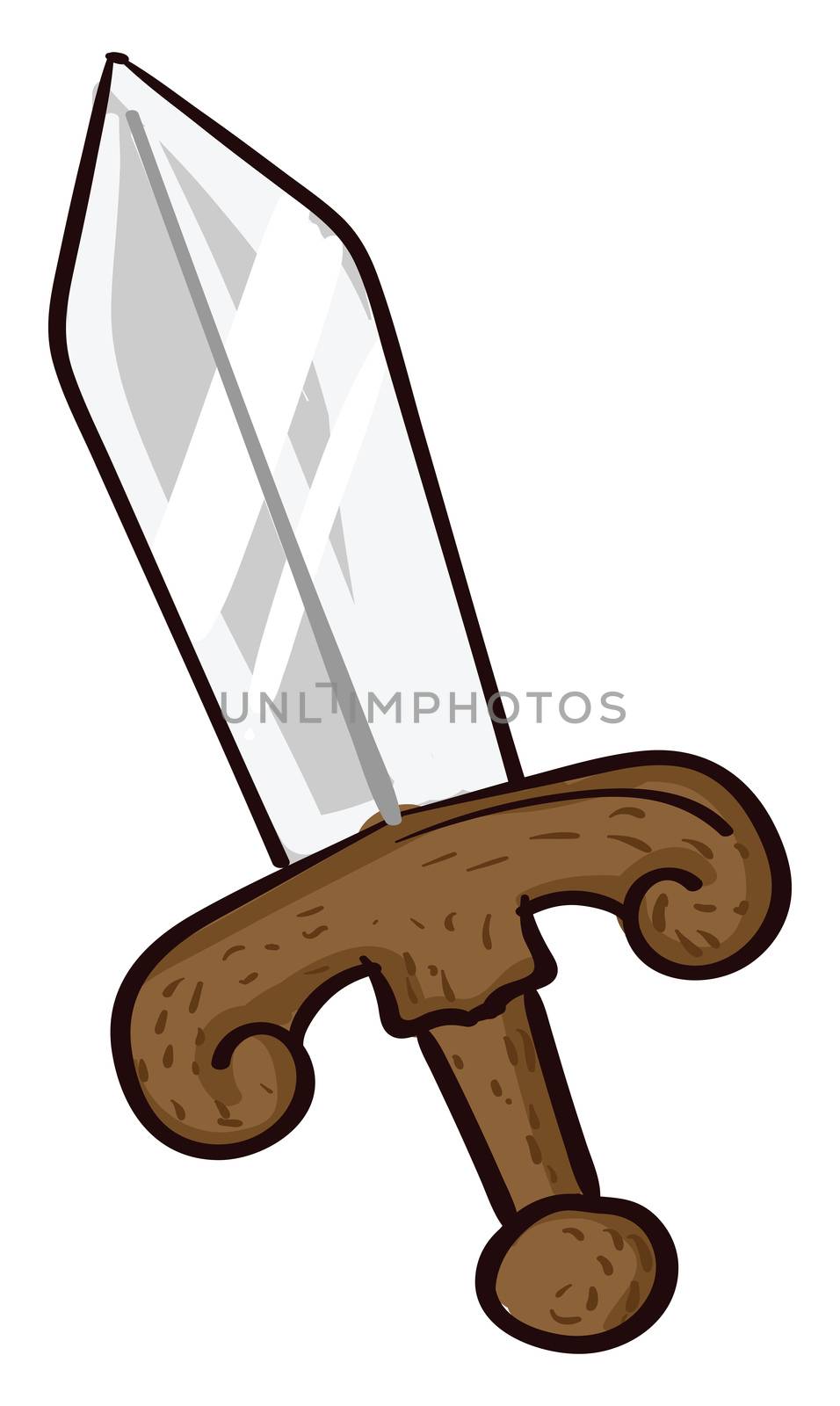 Wooden sword , illustration, vector on white background by Morphart