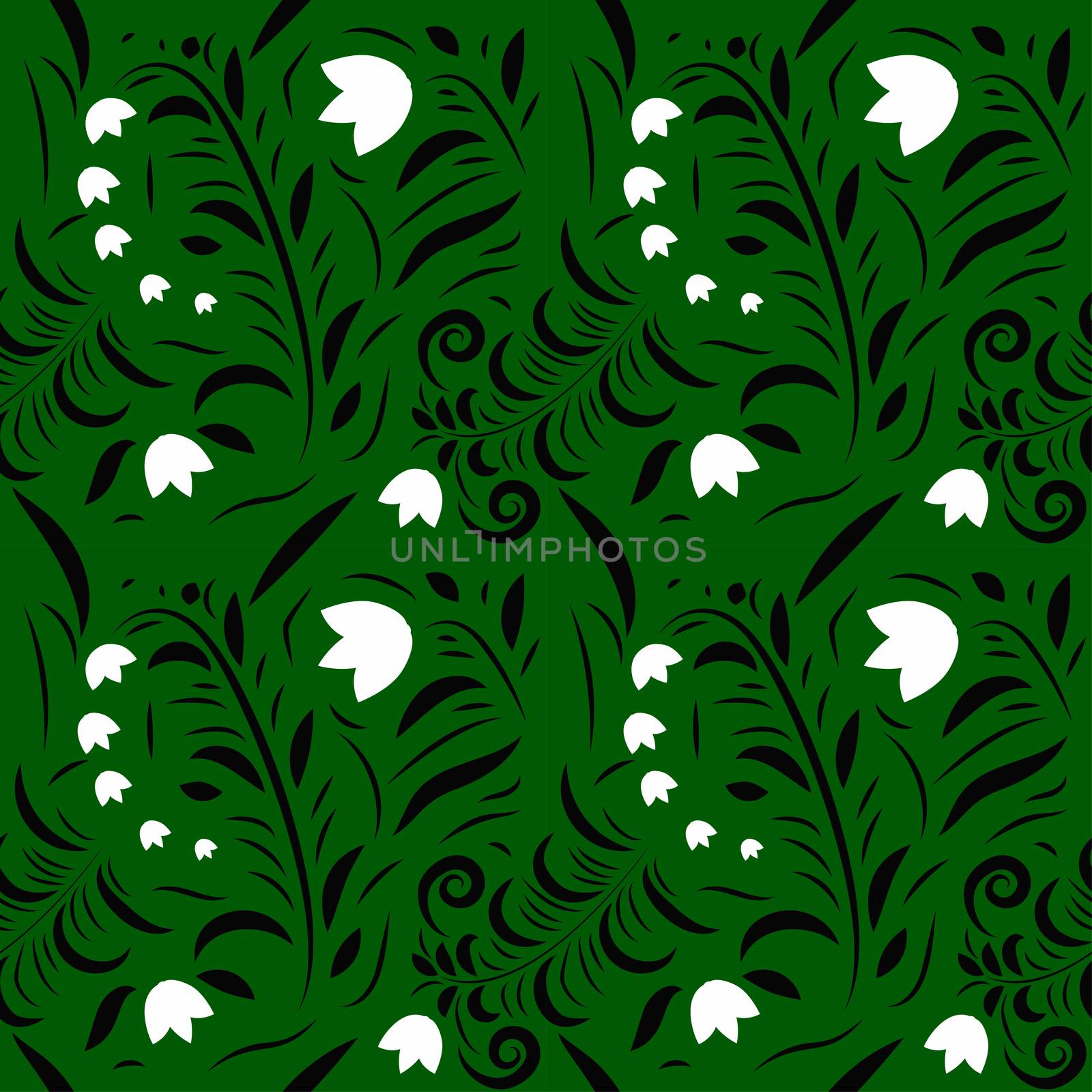flower print pattern background with leaves, flowers, berries, swans, rowanberry for fabrics, wallpaper, interior, wall-coverings.