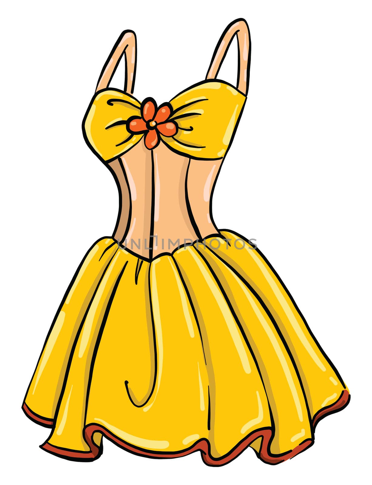 Yellow woman dress , illustration, vector on white background by Morphart