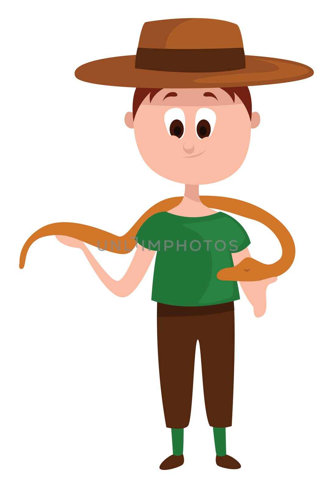 Zoologist with snake , illustration, vector on white background