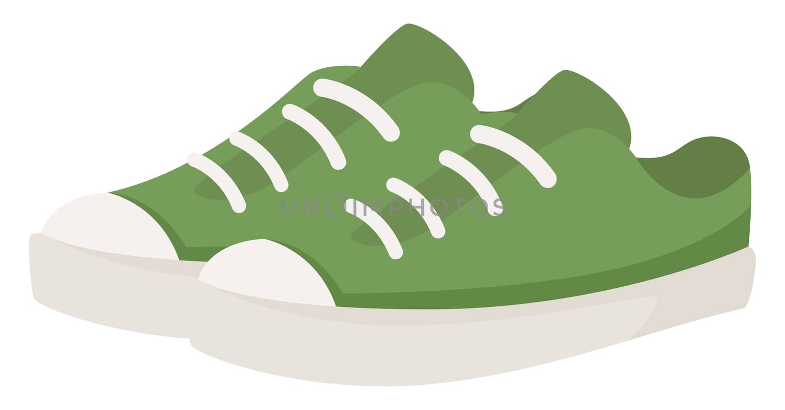 Green summer sneakers, illustration, vector on white background