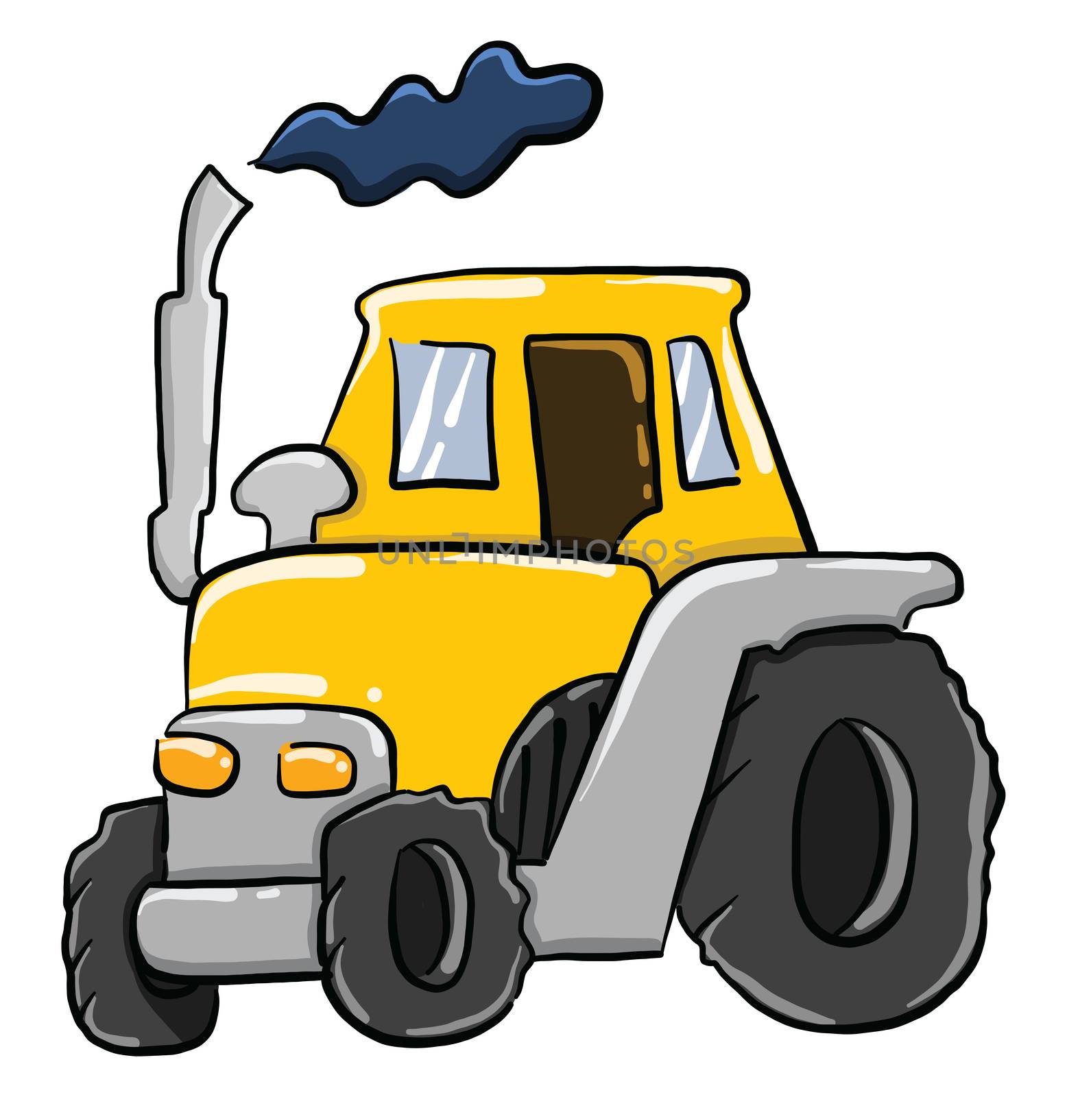 Yellow tractor , illustration, vector on white background by Morphart