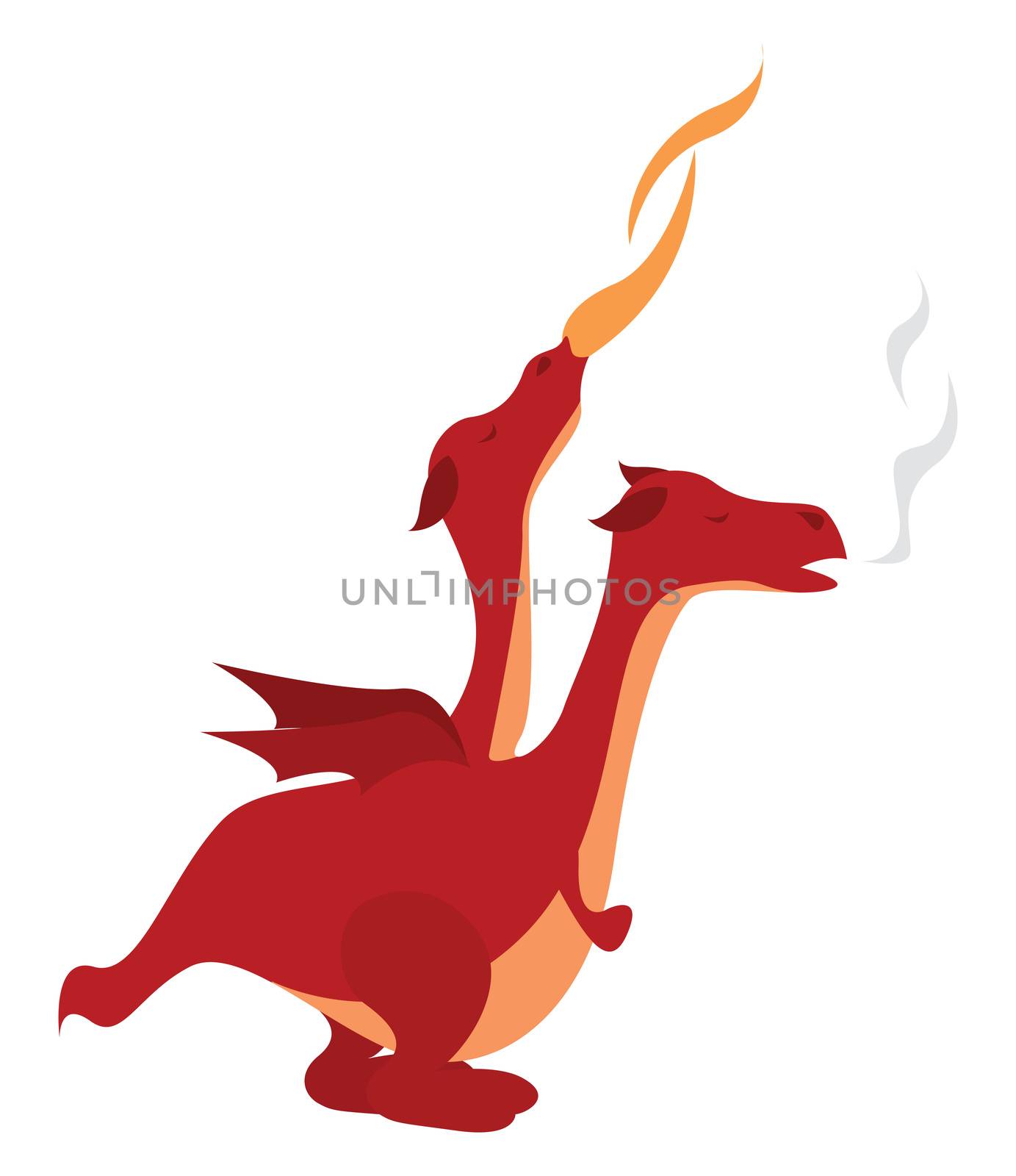 Two headed dragon , illustration, vector on white background by Morphart