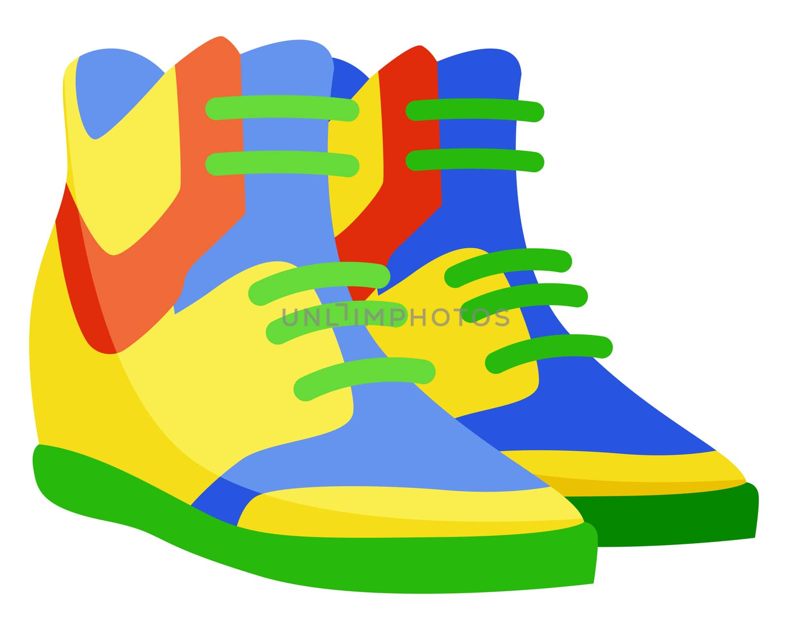 Long colorful man sneakers, illustration, vector on white backgr by Morphart