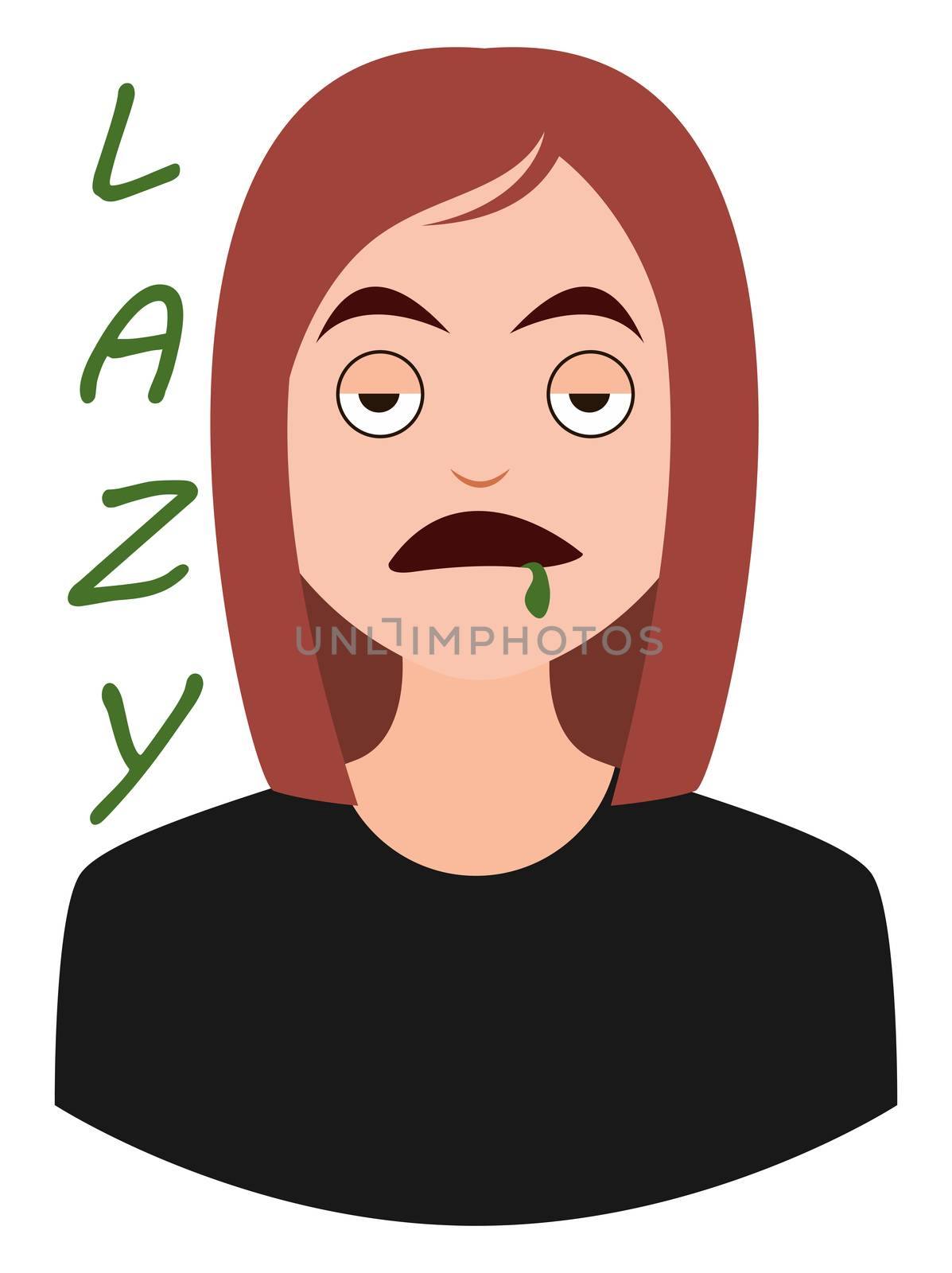 Lazy girl emoji, illustration, vector on white background by Morphart