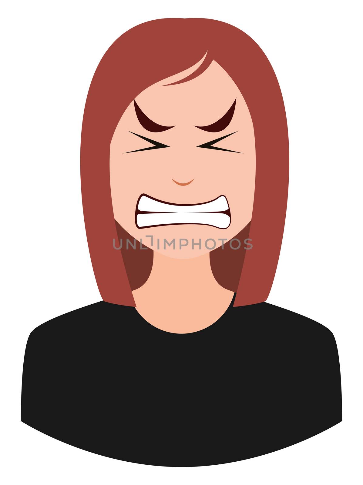 Angry female, illustration, vector on white background