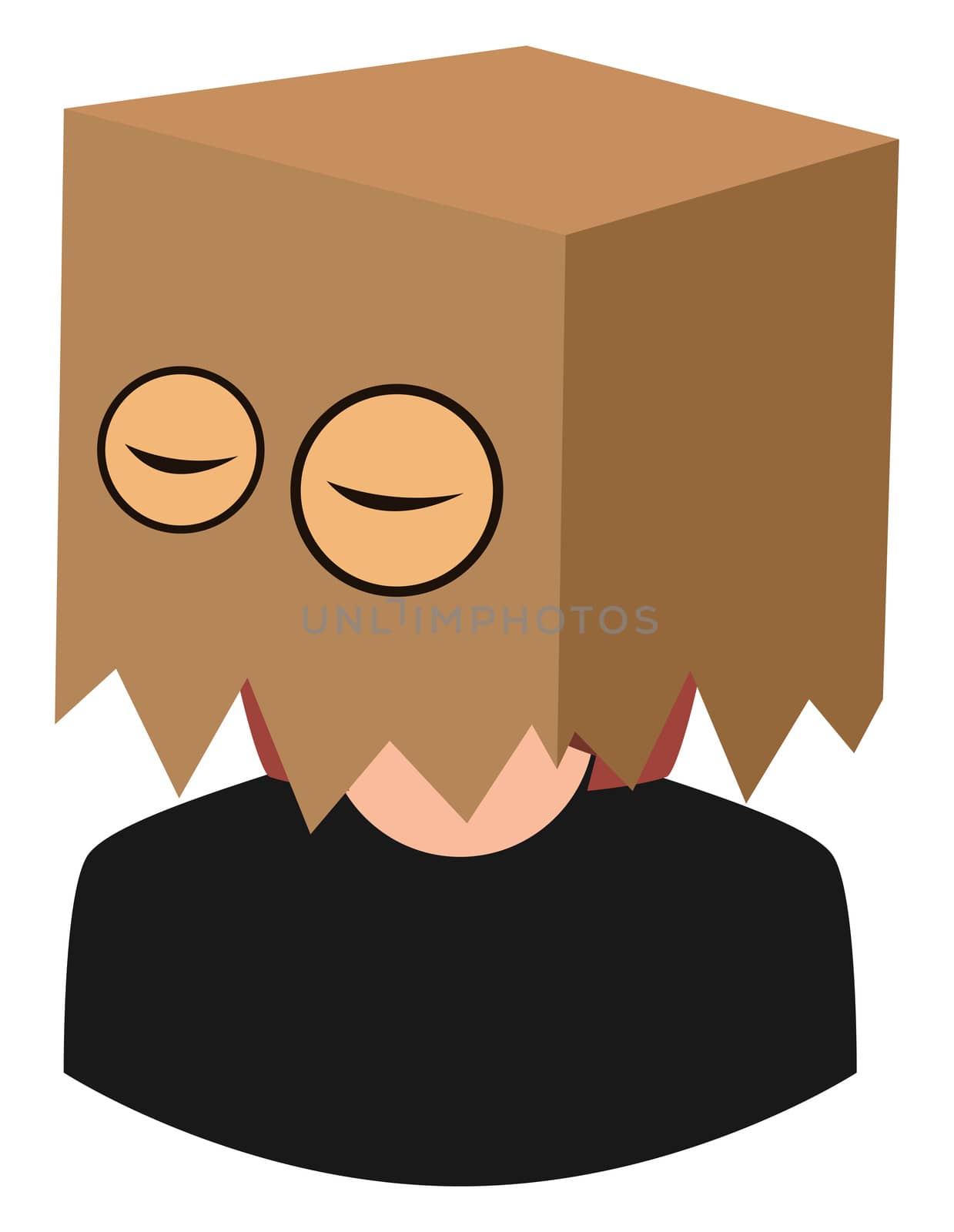 Girl with bag on head, illustration, vector on white background