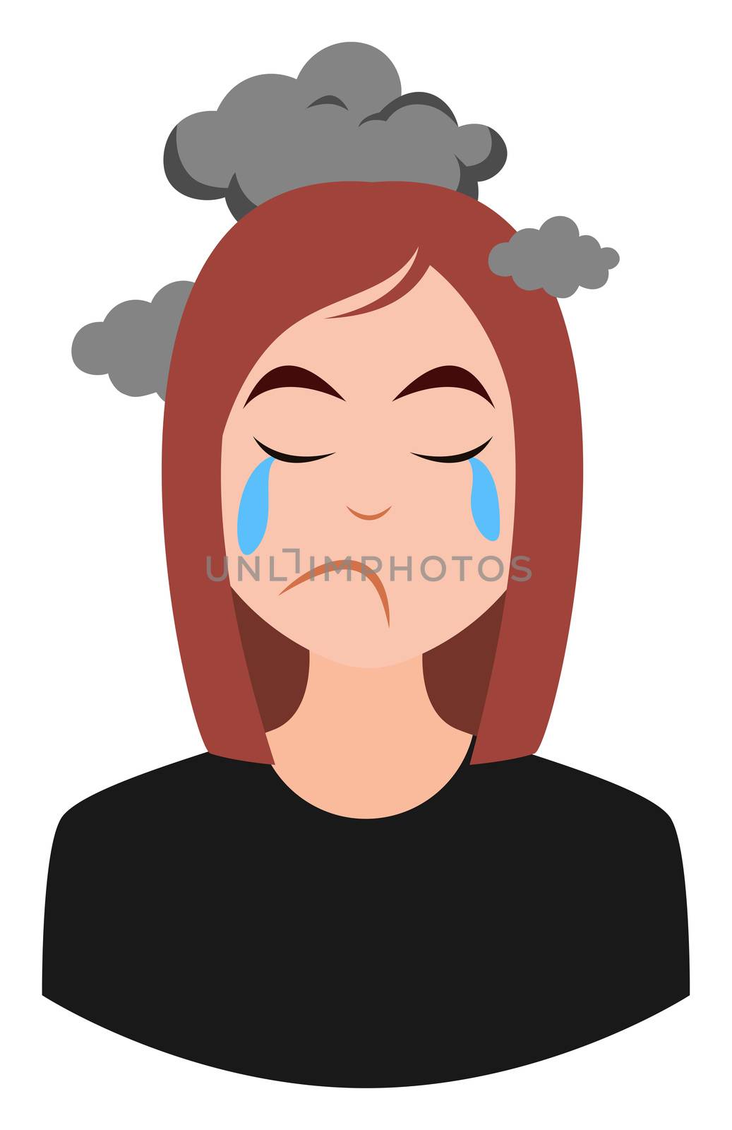 Depressed girl, illustration, vector on white background