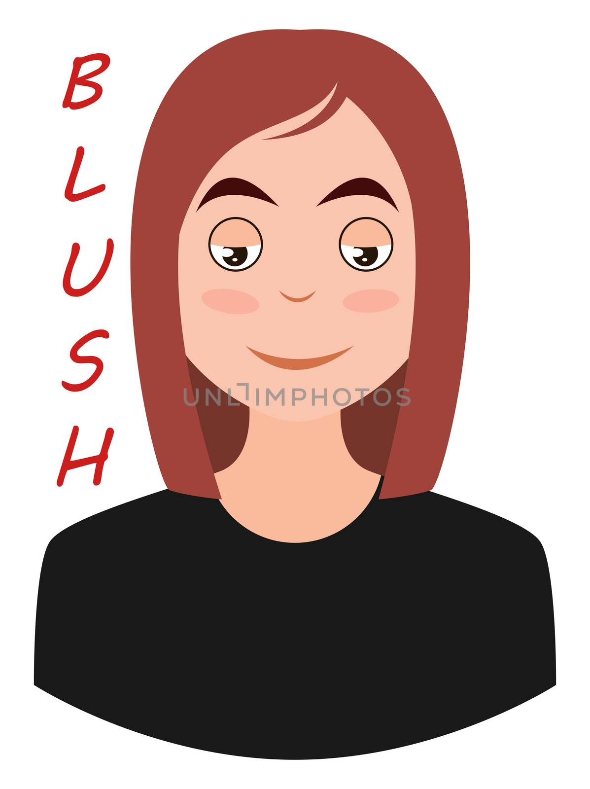 Girl blushing emoji, illustration, vector on white background by Morphart
