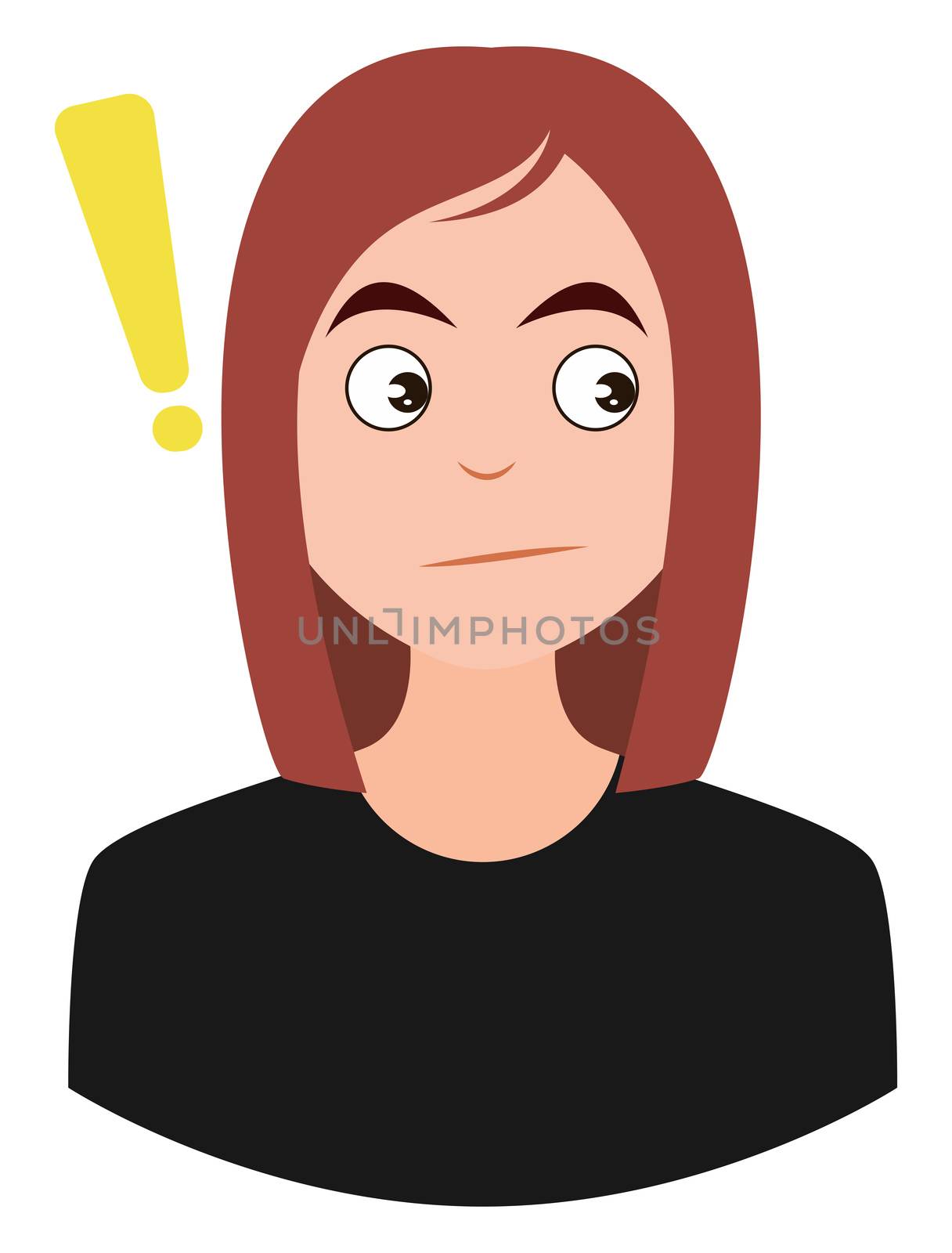 Girl with exclamation, illustration, vector on white background by Morphart