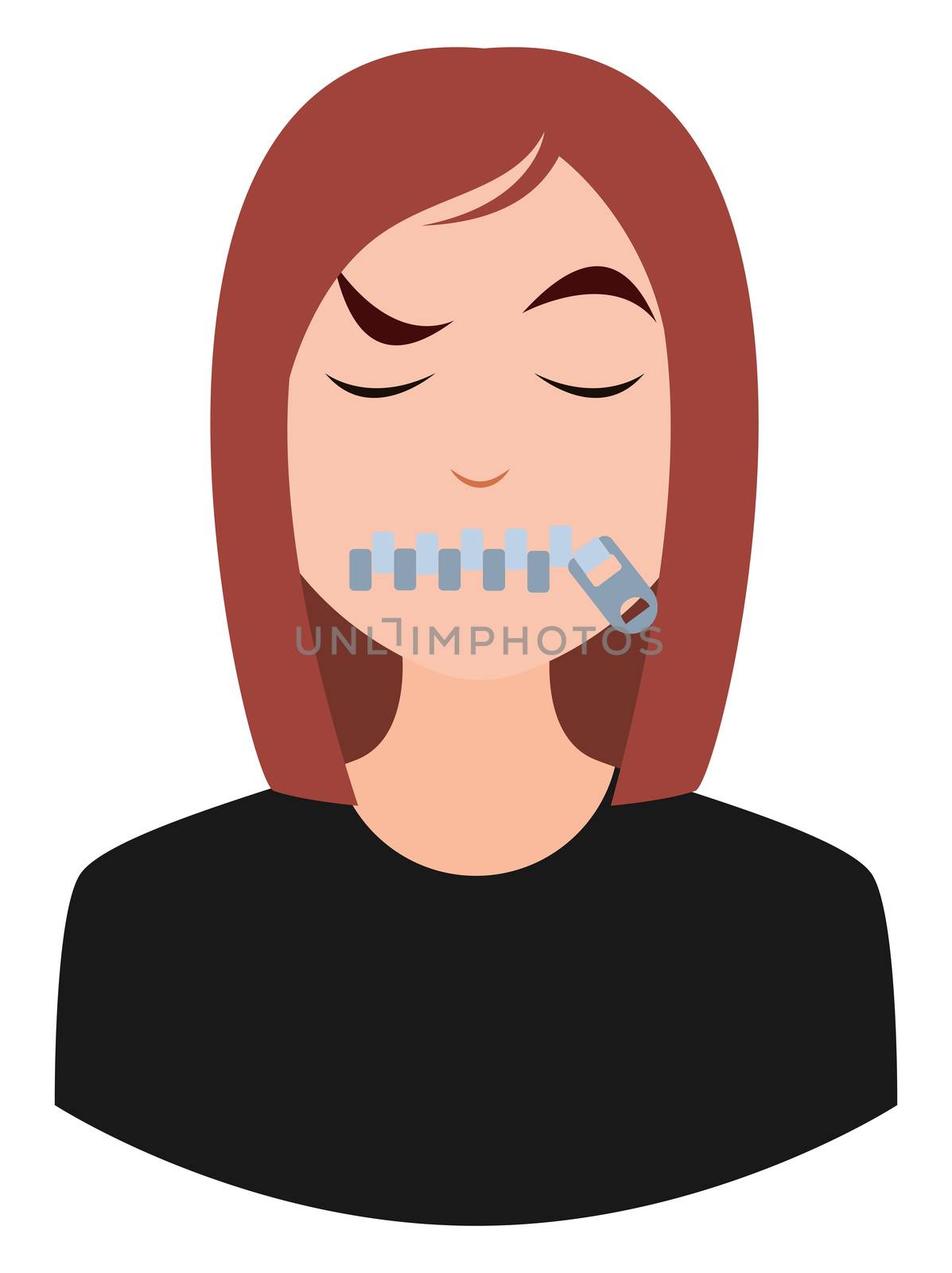 Girl with closed mouth, illustration, vector on white background